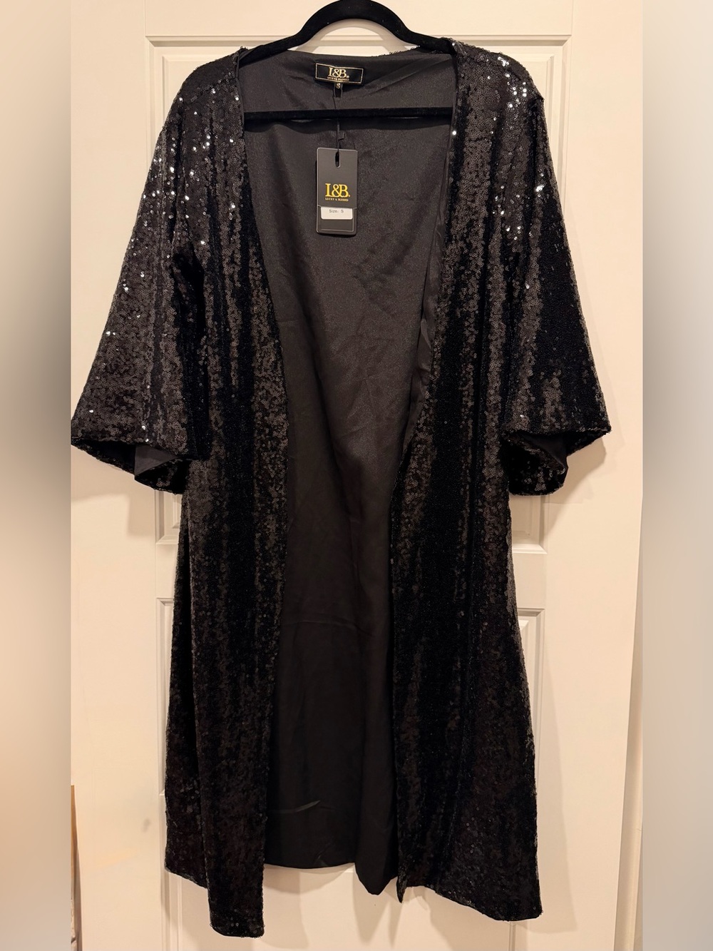 L&B Black Sequin Open-Front Cape